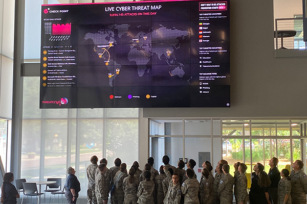 Civil Air Patrol Cadets see the real-time cyber threat map in The Beacom Institute of Technology.
